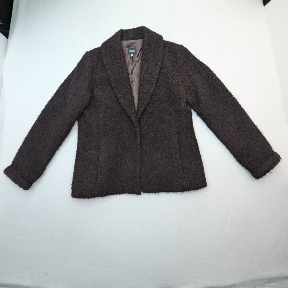 Eileen Fisher Airy Boucle Wool Pile Teddy Bear Jacket Shawl Collar Coat Womens M